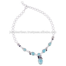 Larimar und Iolite mit Regenbogen Moonstone 925 Solid Silber Halskette